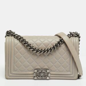 Chanel Boy Medium Grey Quilted Leather Flap Bag